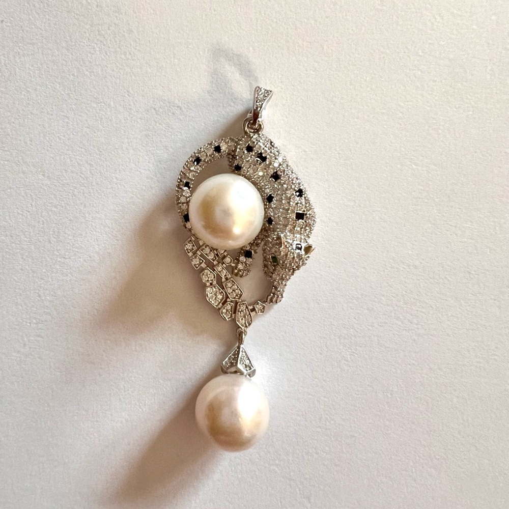 925 sterling silver real edison fresh water pearl panther pendant